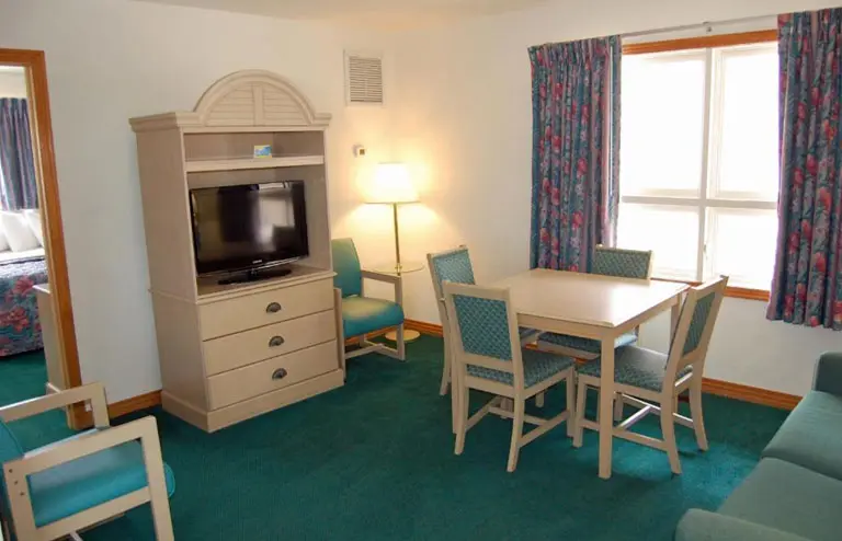 Two double beds in an ocean-view suite at Mariner Inn and Suites